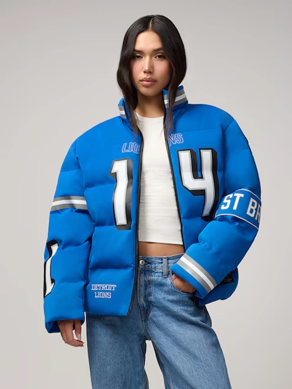 Amon-Ra St. Brown Off Season Detroit Lions Puffer Jacket Blue