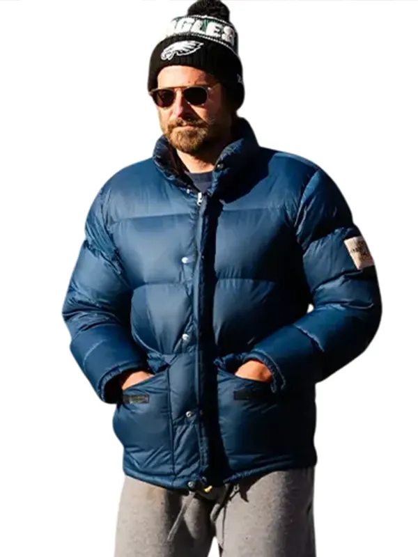 Bradly Cooper The North Face Gucci Puffer Jacket Blue