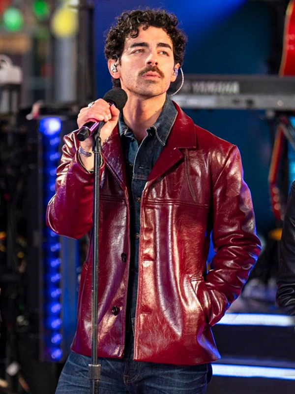 Dick Clark’s New Year’s Rockin’ Eve Joe Jonas Burgundy Leather Jacket