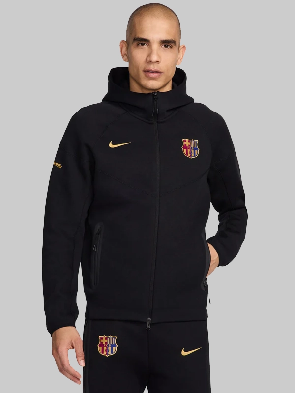 Fc Barcelona Black Tech Fleece Jacket Black