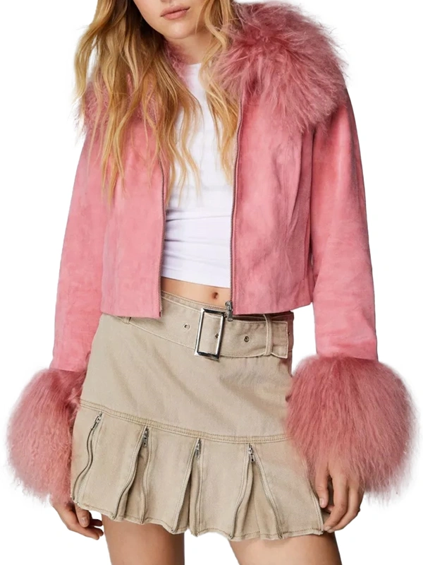 High Potential Kaitlin Olson Suede Jacket Pink