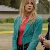 High Potential Kaitlin Olson Teal Fringed Suede Jacket