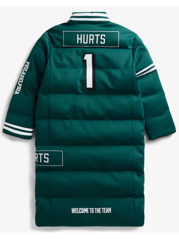 Jalen Hurts Philadelphia Eagles Off Season Player Green Long Puffer Coat