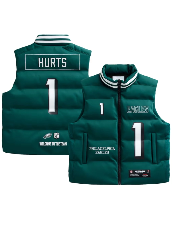 Jalen Hurts Philadelphia Eagles Off Season Player Puffer Vest Green