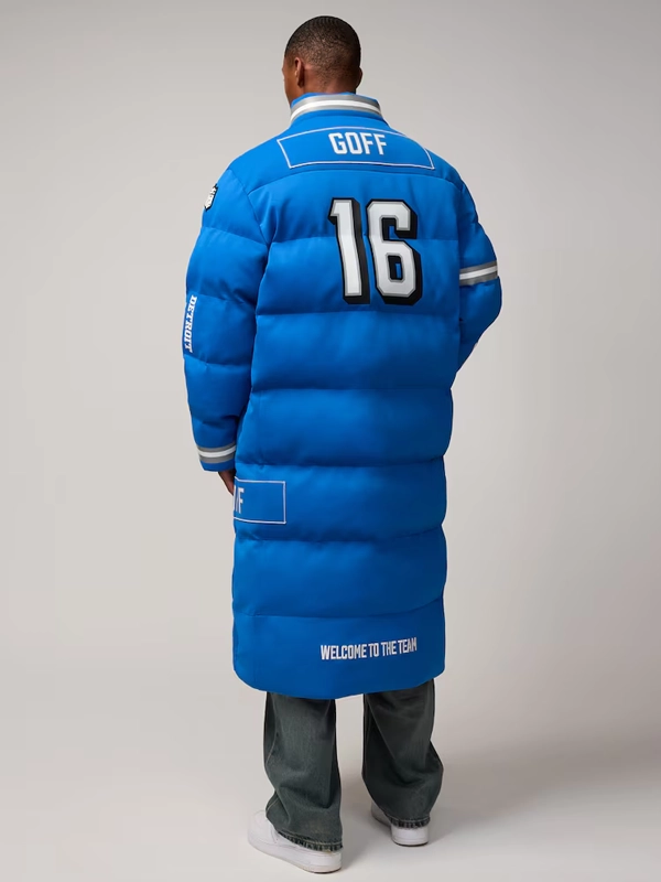 Jared Goff Detroit Lions Off Season Blue Long Puffer Coat