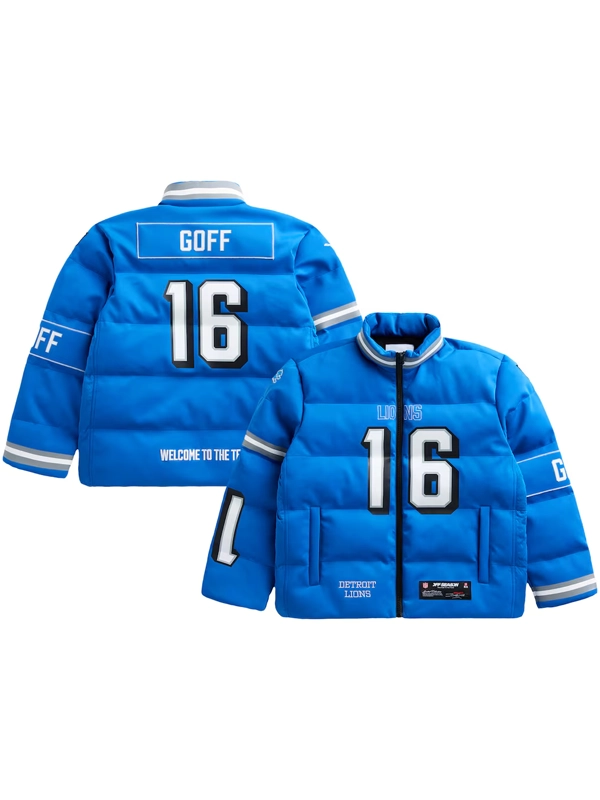 Jared Goff Detroit Lions Off Season Player Puffer Jacket Blue