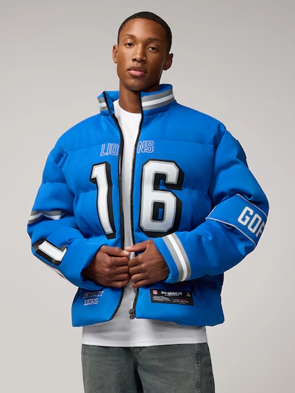 Jared Goff Detroit Lions Off Season Puffer Jacket Blue