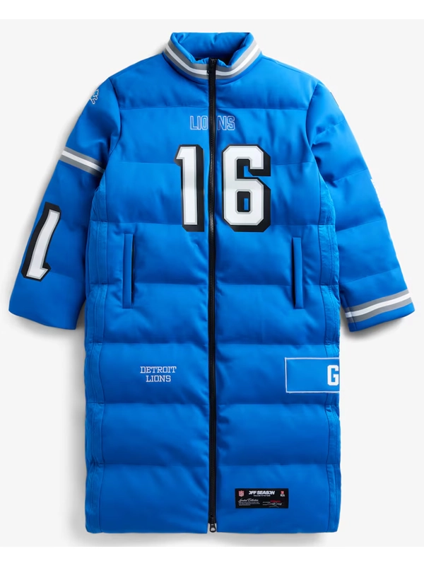 Jared Goff Detroit Lions Unisex Off Season x NFL Player Puffer Long Coat - Blue