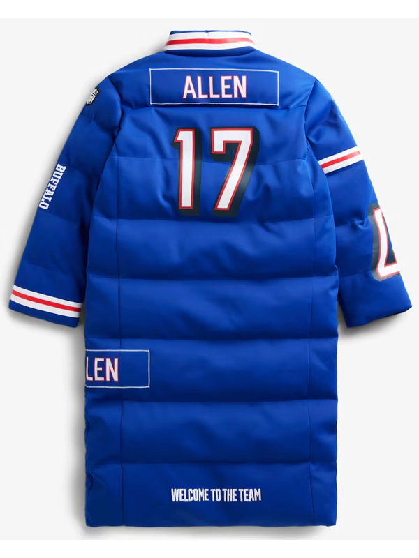 Josh Allen Buffalo Bills Off Season x NFL Player Blue Puffer Long Coat