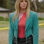 High Potential Kaitlin Olson Teal Fringed Jacket