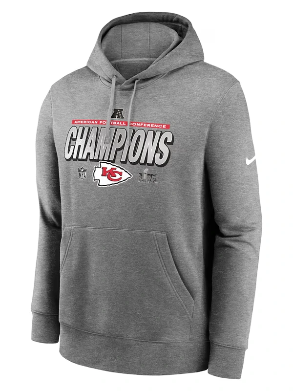 Kansas City Chiefs Nike 2024 AFC Champions Locker Room Trophy Collection Pullover Hoodie - Heather Gray