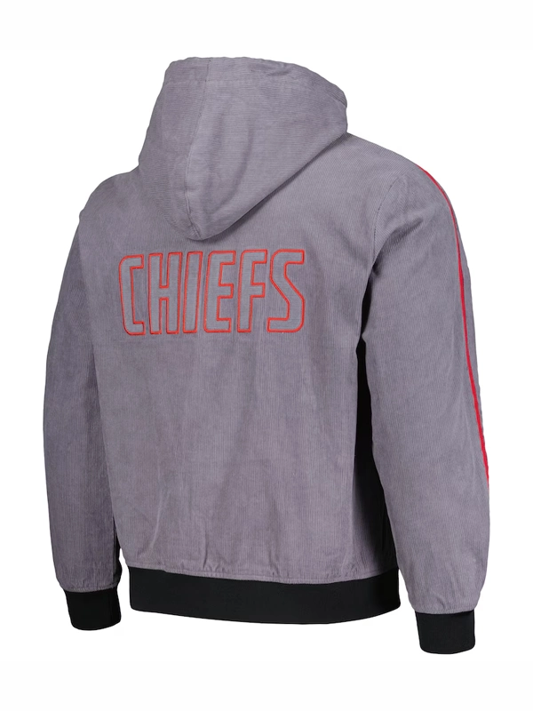 Kansas City Chiefs The Wild Collective Corduroy Hooded Bomber Jacket Grey