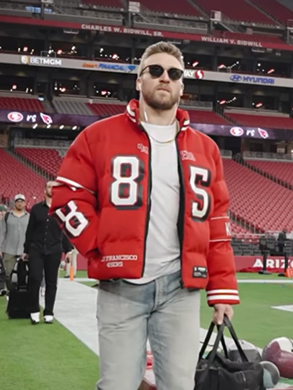 Kristin Juszczyk 49ers OffSeason Puffer Jacket Red