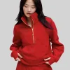 Lunar New Year Scuba Oversized Funnel-Neck Half Zip Jacket Red