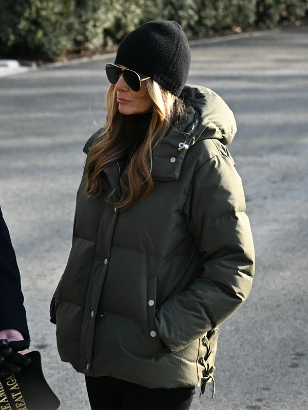 Melania Trump Green Hooded Puffer Jacket