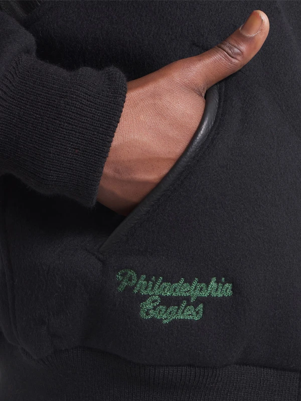 Men's Black Philadelphia Eagles x Todd Snyder Cashmere Full-Snap Varsity Jacket