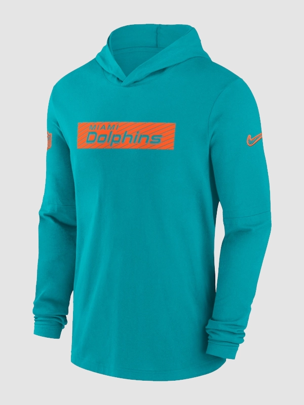 Men's Nike Aqua Miami Dolphins Sideline Hoodie Performance Long Sleeve T-Shirt