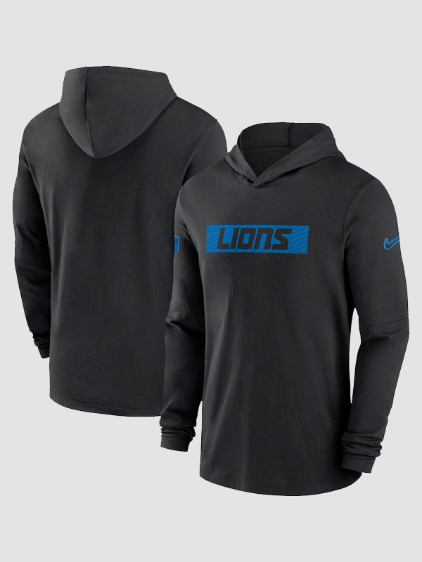 Men's Nike Black Detroit Lions Sideline Hoodie Performance Long Sleeve T-Shirt