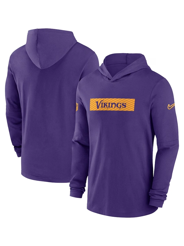 Minnesota Vikings Sideline Hoodie Performance Long Sleeve T-Shirt Purple