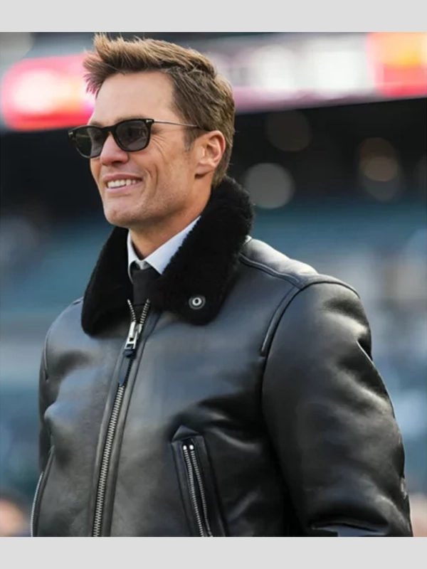 NFC Wild Card Playoffs Tom Brady Black Leather Jacket