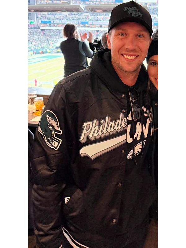 Nick Foles Eagles Black Satin Varsity Jacket