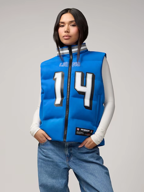 Off Season Amon-Ra St. Brown Lions Puffer Vest Blue