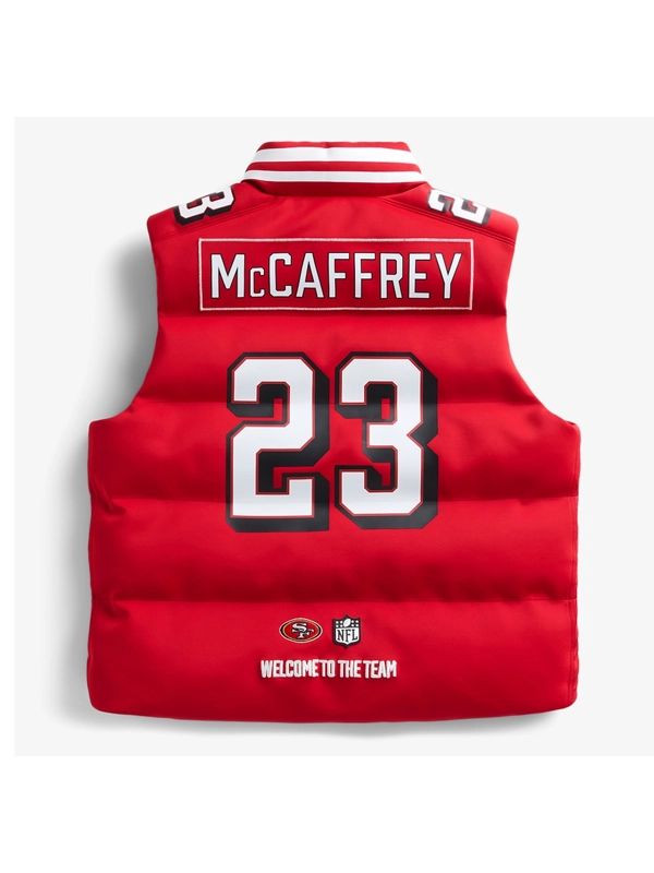 Off Season Christian McCaffrey 49ers Player Puffer Vest Red