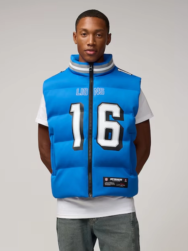 Off Season Jared Goff Detroit Lions Player Puffer Vest Blue