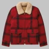 Post Malone Shearling-Trimmed Padded Checked Wool Jacket Red