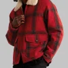 RRL - Shearling-Trimmed Padded Checked Wool Jacket - Red