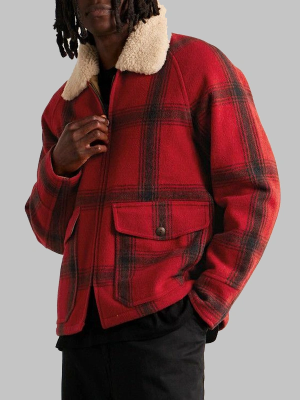 RRL - Shearling-Trimmed Padded Checked Wool Jacket - Red