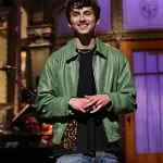 Timothée Chalamet SNL Green Leather Jacket