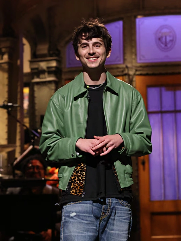 SNL Timothée Chalamet Green Leather Jacket