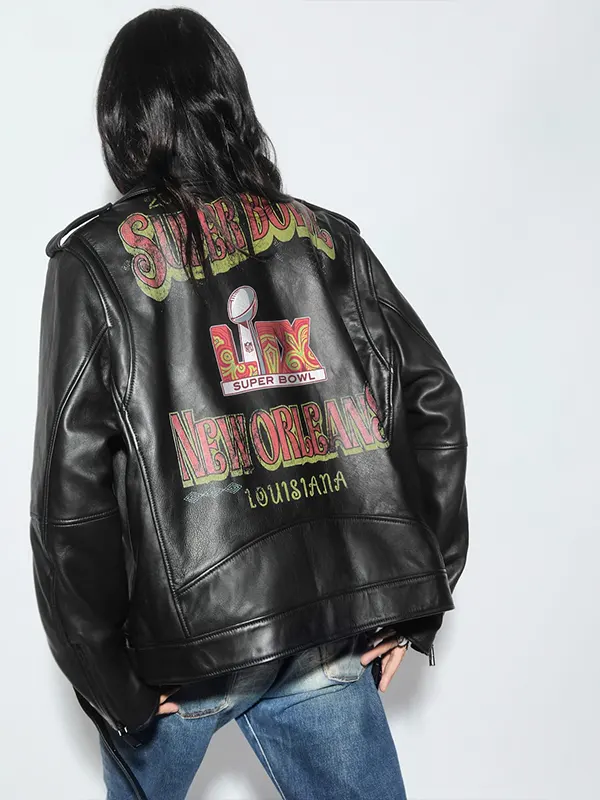 Super Bowl LIX Tabitha Oversized Moto Jacket Black