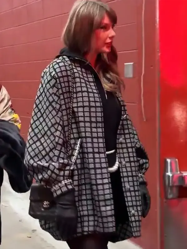 Taylor Swift Chiefs Texans Game Black And White Tweed Coat