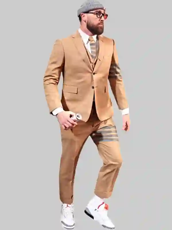 Thom Browne Travis Kelce Striped Suit Brown