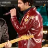 Times Square Performance Joe Jonas Burgundy Leather Jacket