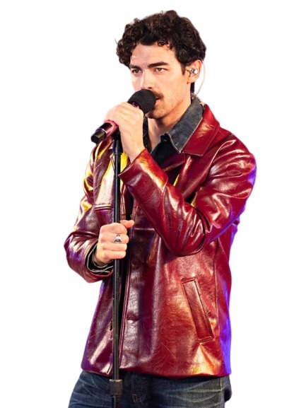 Times Square Performance Joe Jonas Leather Jacket Burgundy