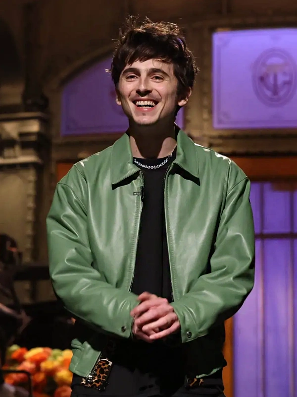 Timothée Chalamet Green Leather SNL Jacket