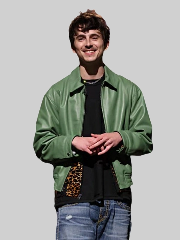 Timothée Chalamet SNL Green Leather Jacket