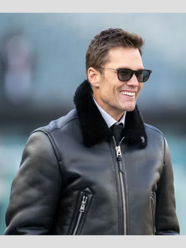 Tom Brady NFC Wild Card Playoffs Black Leather Jacket