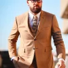 Travis Kelce Thom Browne Striped Cotton-Twill Suit Brown