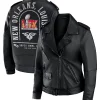 Women's Super Bowl LIX Rebecca Minkoff x WEAR by Erin Andrews Black Fanatics Exclusive Tabitha Oversized Leather Asymmetrical Moto Full-Zip Jacket