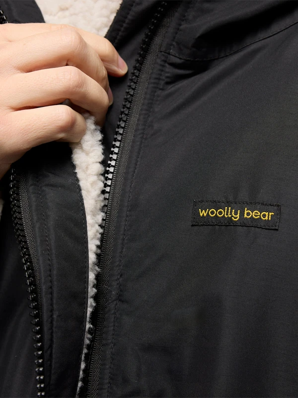 Woolly Bear Hooded Shearling Coat Black