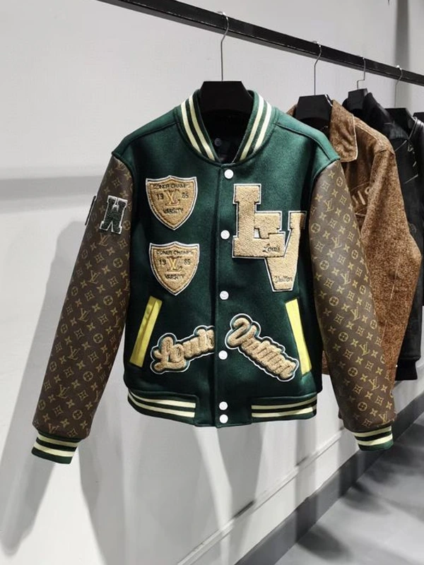 Green and Brown LV Atelier Fight Camp Varsity Jacket