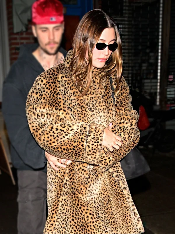 Hailey Bieber Leopard Fur Coat