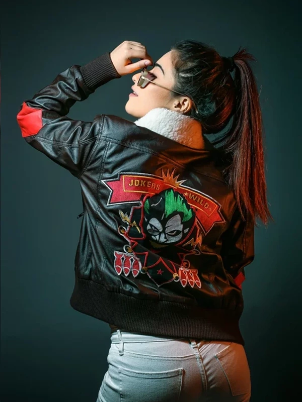 Jokers Wild Harley Quinn Bombshell Brown Leather Jacket