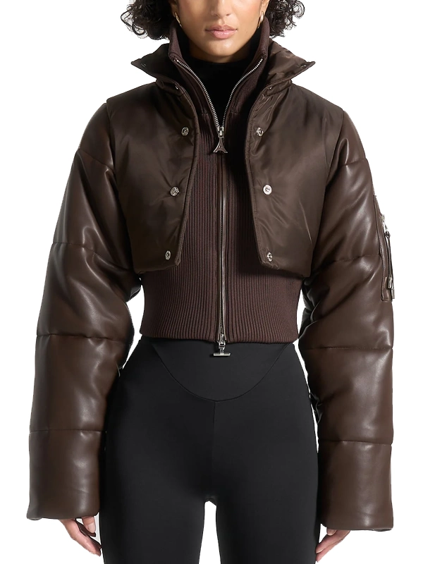 Manière De Voir Cropped Puffer Jacket Brown