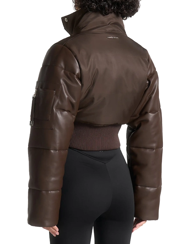 Maniere De Voir Leather and Nylon Layered Puffer Jacket - Brown