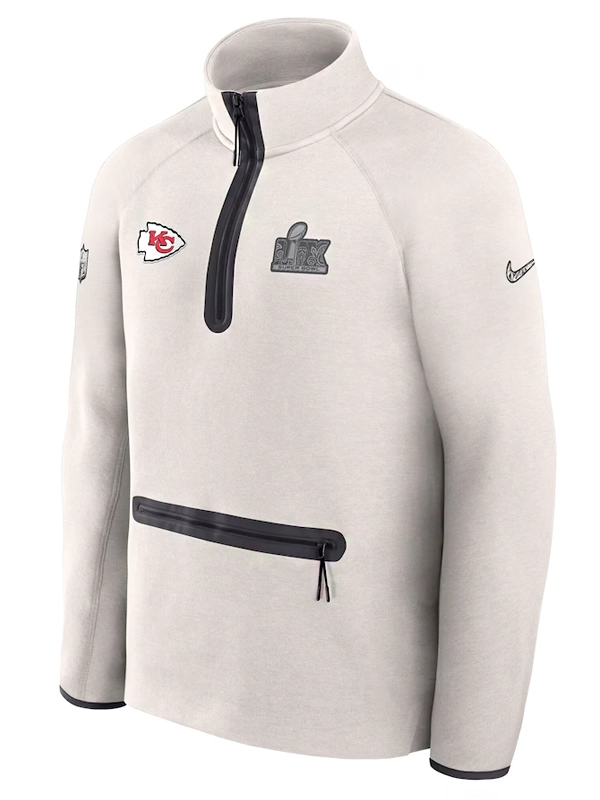 Men's Nike Cream Kansas City Chiefs Super Bowl LIX Opening Night Tech Fleece Half-Zip Top Jacket